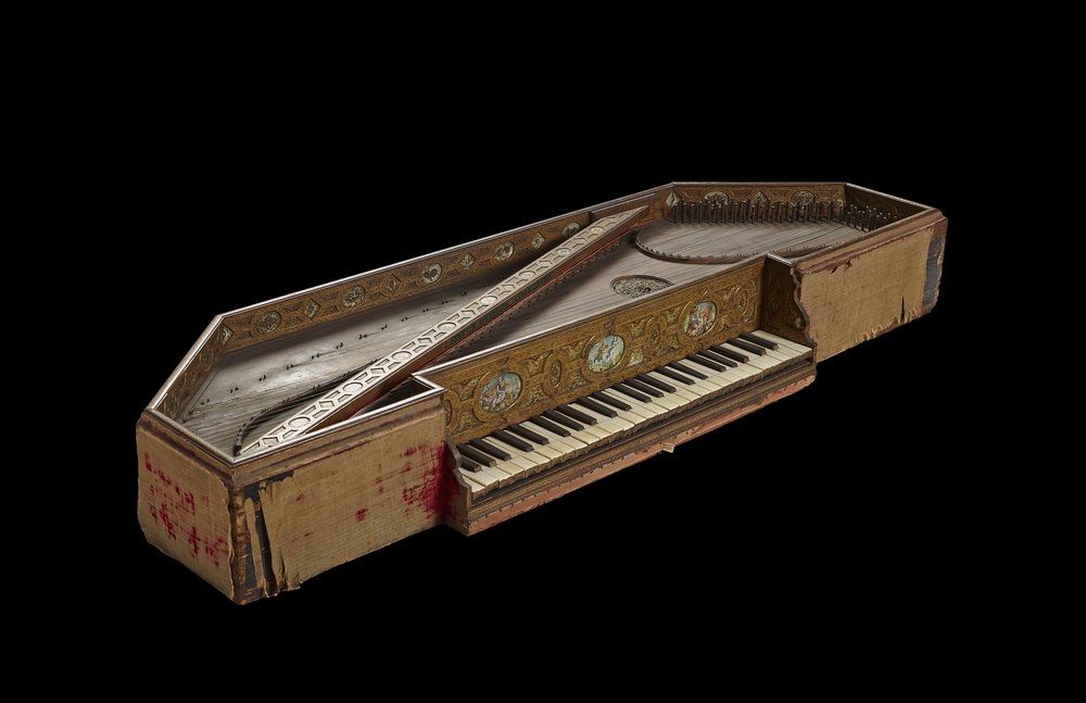 Black background of old European Harpsichord from 1500 to 1600.